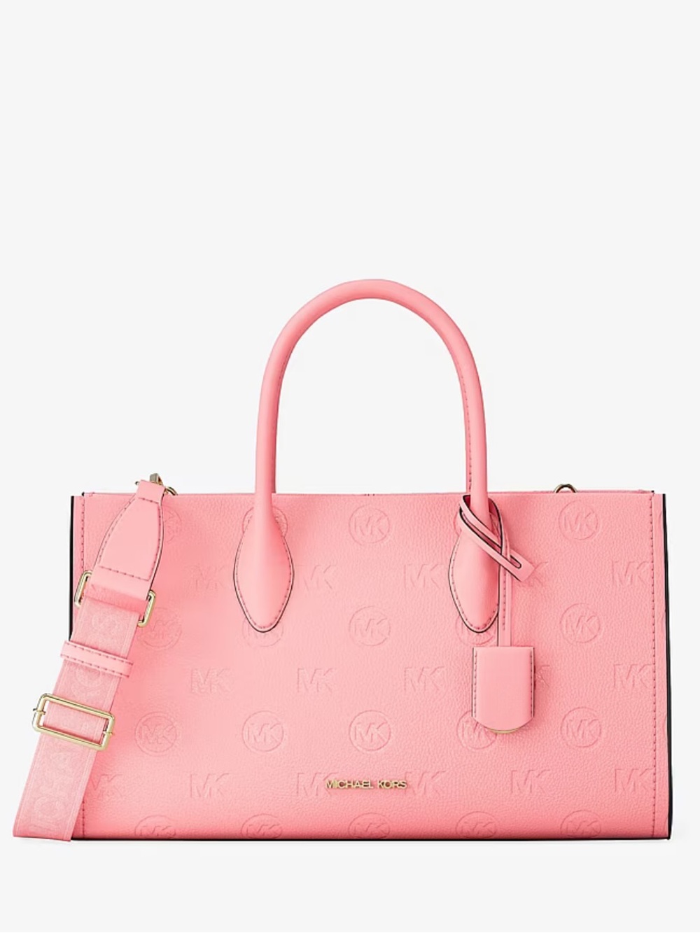 MICHAEL KORS Mirella Medium EW Top Zip Logo Debossed Satchel Shoulder Tote NWT